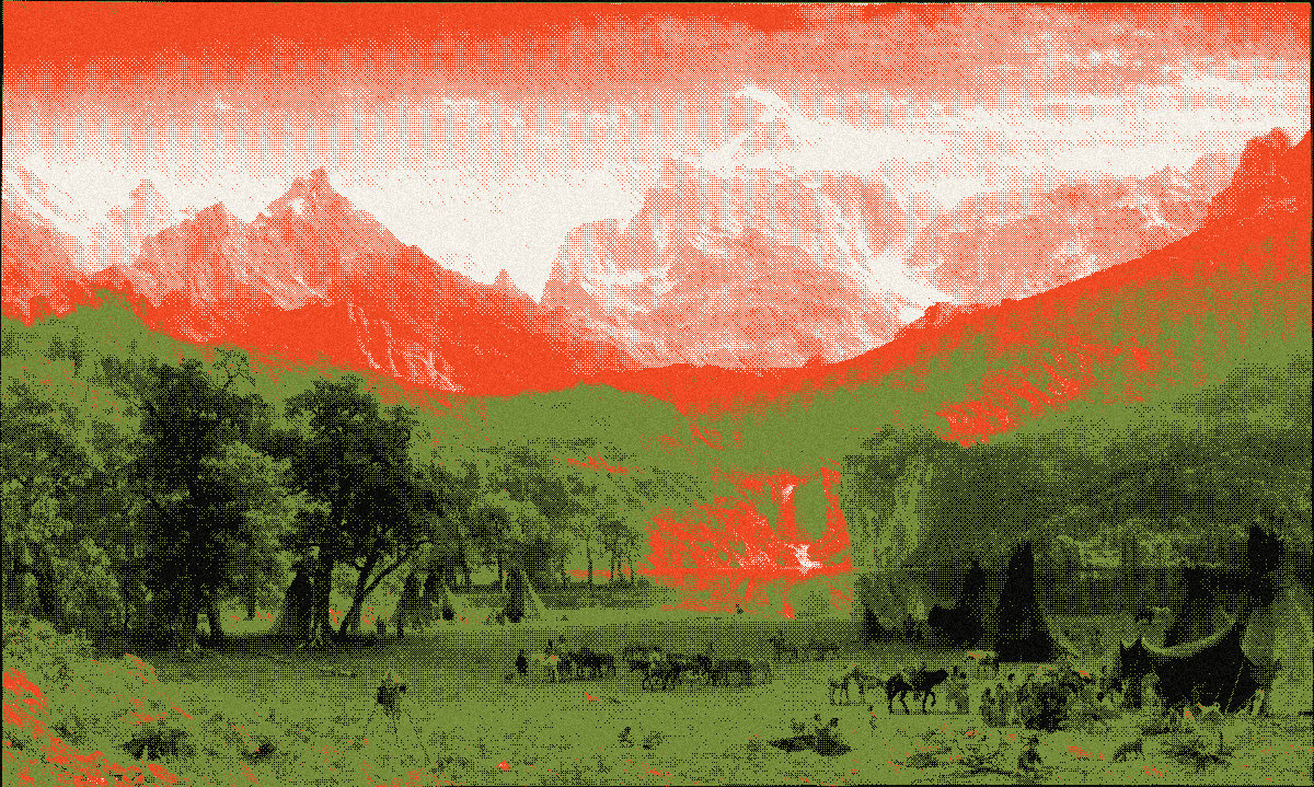 Bierstadt, National Park, with a vermilion caption strip