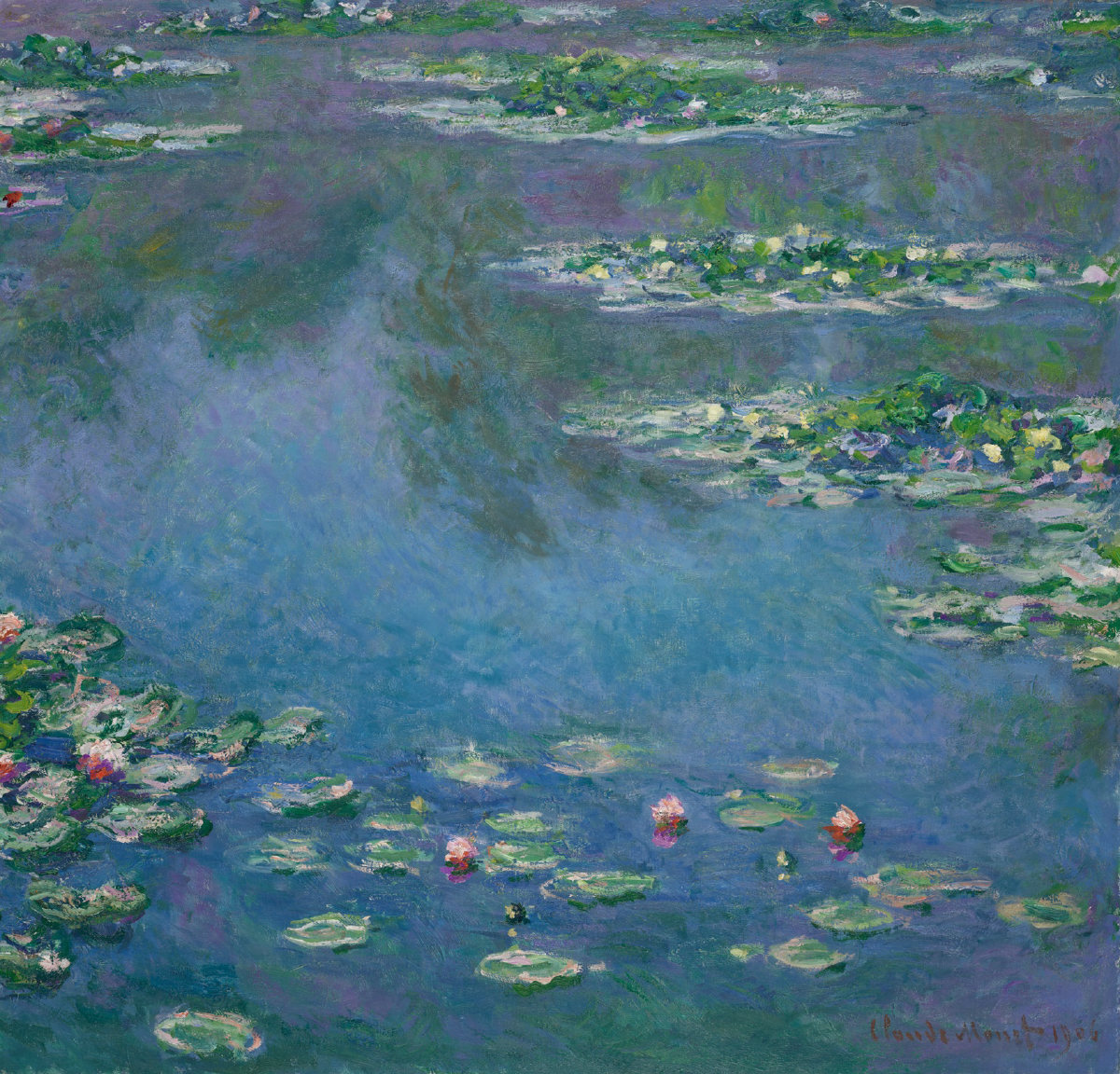 Monet, Water Lilies, caption in a cream field