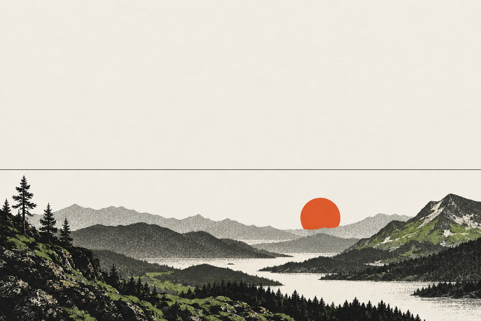 Generated campaign concept: vermilion sun over a dithered landscape band
